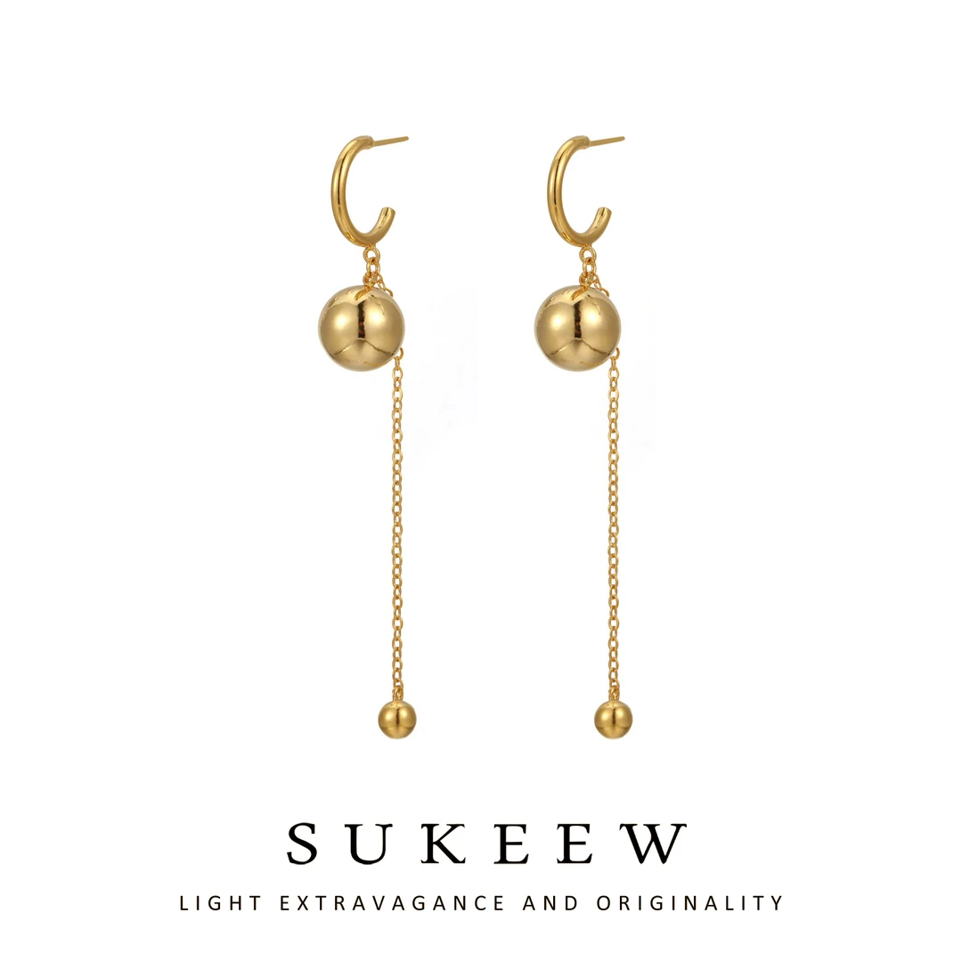 SUKEEW/酥可 铜合金耳饰流苏珠珠百搭金属流苏耳环122705五金女孩