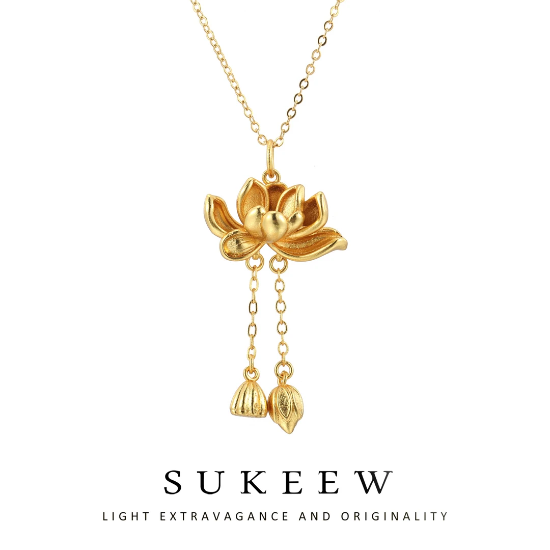 SUKEEW/酥可 铜合金项链 莲花优雅流苏中式项链121409五金女孩