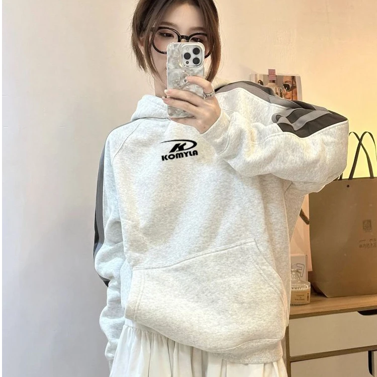 潮牌三条杠简约字母印花2025秋冬款设计感oversize情侣小众卫衣潮