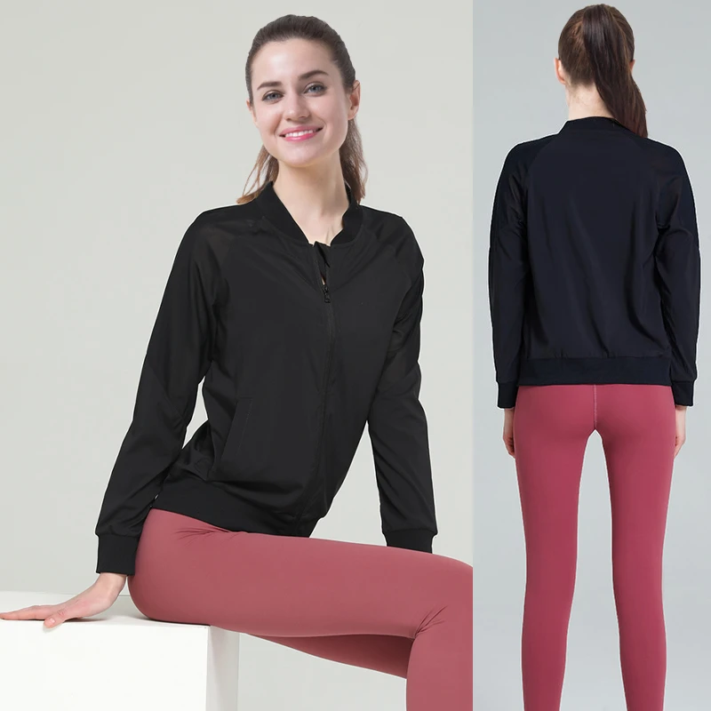 运动上衣女长袖春夏新款速干显瘦瑜伽跑步健身房服外套拉链开衫