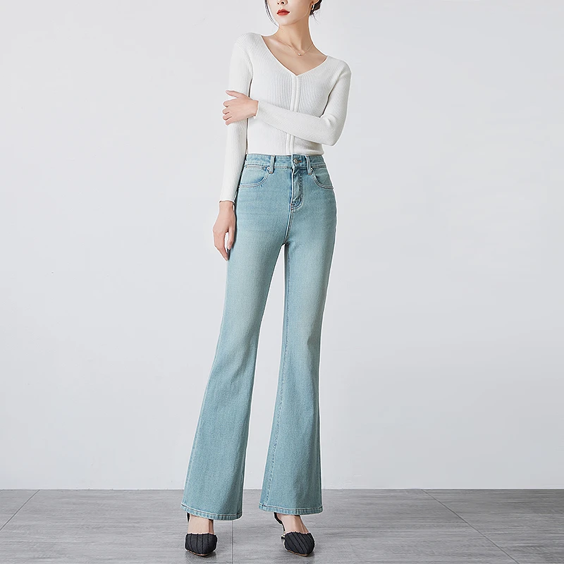 赋娅·2024春季百搭轻奢高腰修身显瘦雪醋酸四面弹气质喇叭裤