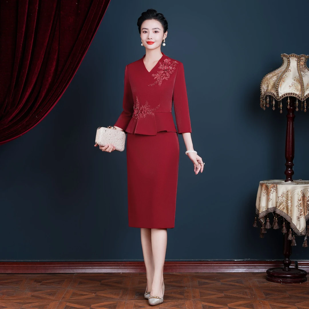 55418喜婆婆婚宴装高贵新款婚礼新娘母亲妈妈装结婚气质连衣裙