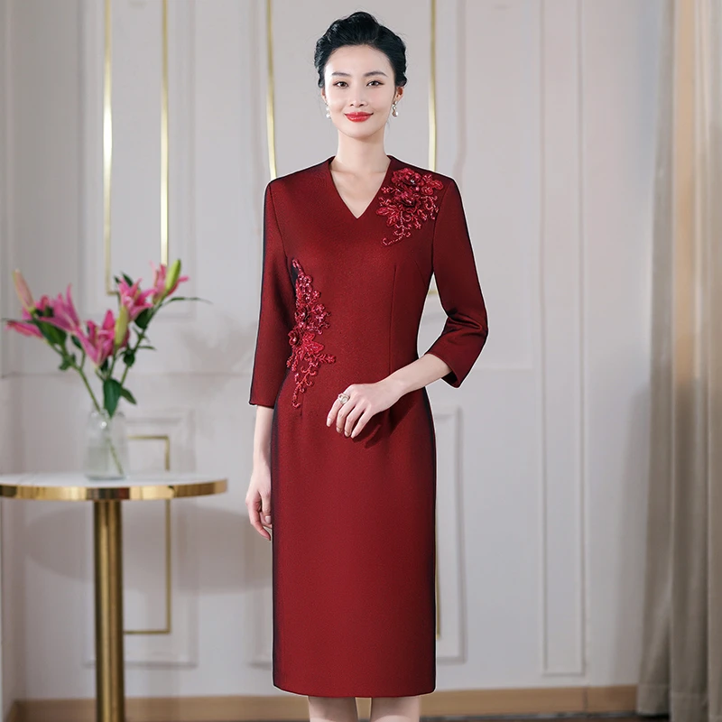 5363高档妈妈婚宴礼服参加婚礼旗袍裙子女高贵喜婆婆婚宴装连衣裙