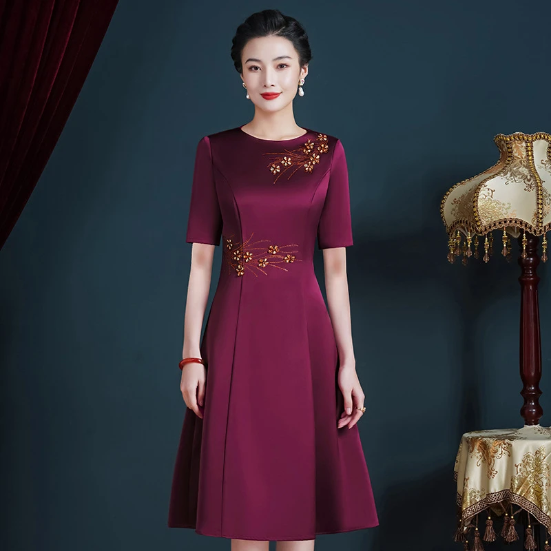 5201高端喜婆婆婚宴装婚礼妈妈礼服平时可穿简约大气显瘦连衣裙女