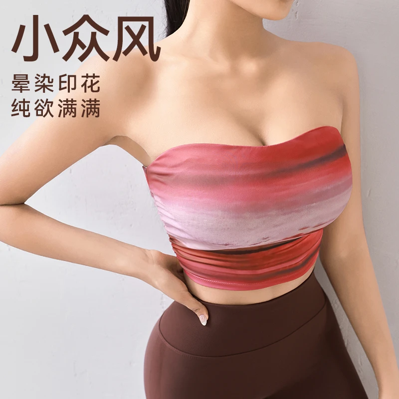 choc性感沙画印花运动抹胸女紧身聚拢训练健身背心裸感瑜伽内衣