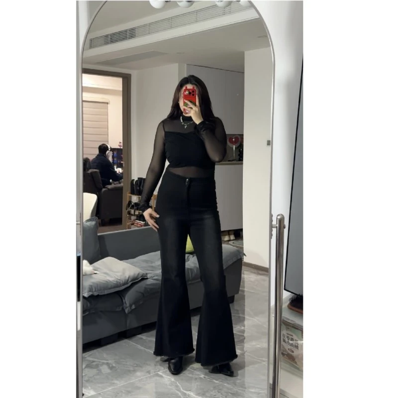 大码气质显瘦收腹渐变鱼尾喇叭牛仔裤女辣妹外穿修身垂感胖mm5898