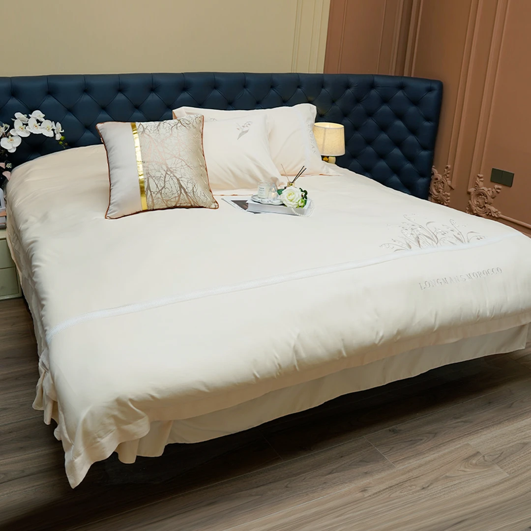 「2024新款-摩洛哥」轻奢简约甄棉优选刺绣花边亲肤棉裸睡四件套