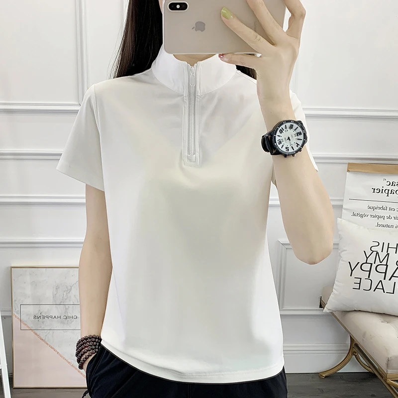 冰丝速干衣女2025夏季新款t恤上衣吸湿透气运动跑步健身立领短袖