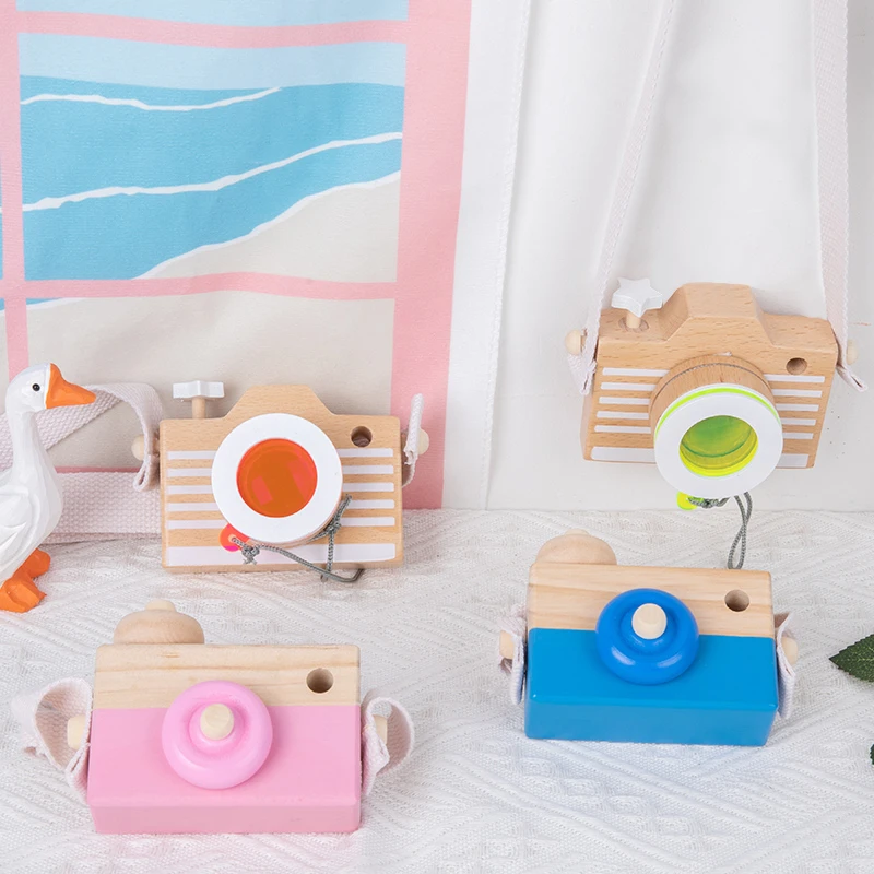 木制仿真相机卡通迷你照相机多棱角蜂眼万花筒幼儿童趣味益智玩具