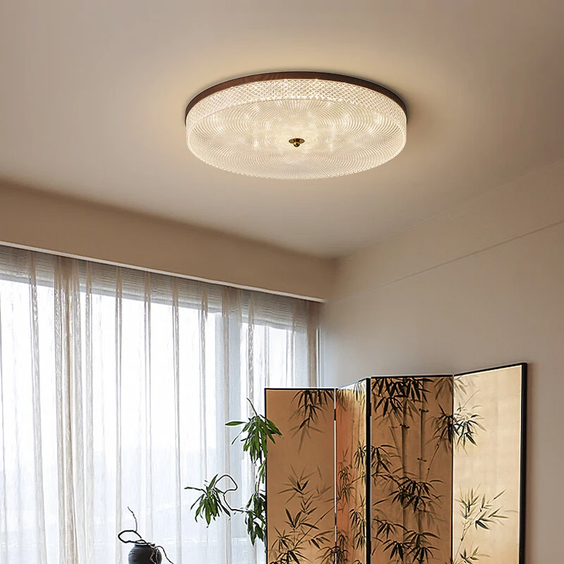 新中式实木卧室吸顶灯中式胡桃色复古主卧餐厅书房卧室护眼灯具