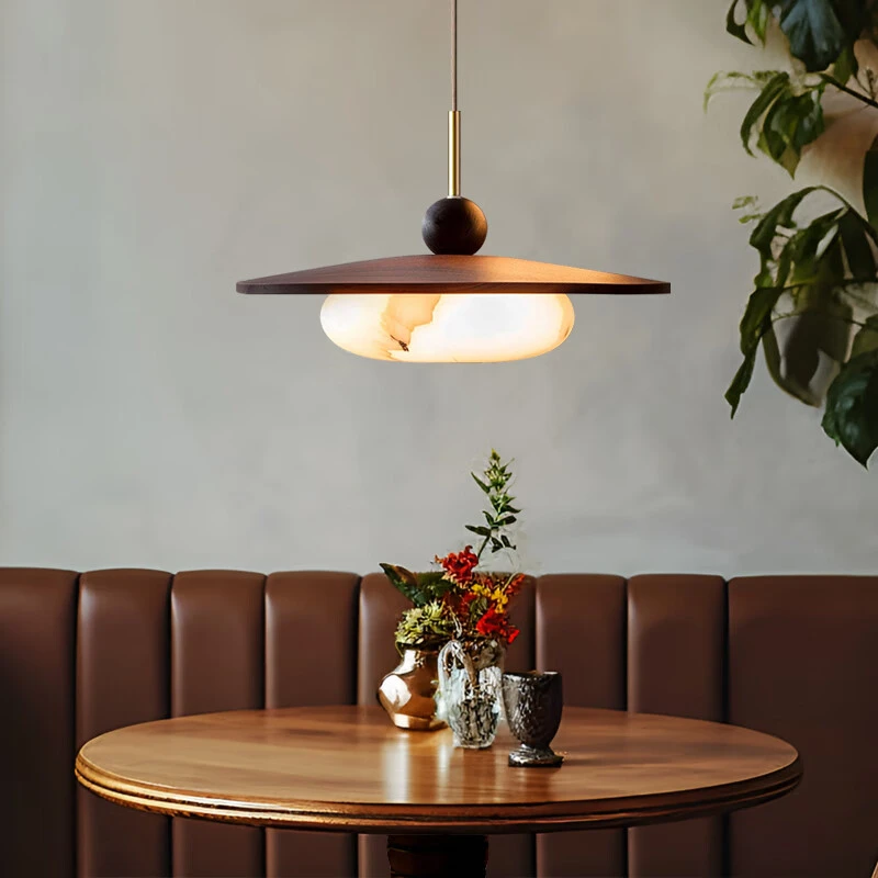 【云石】中古餐厅吊灯新中式餐桌茶室吊灯仿云石玻璃胡桃色新中式