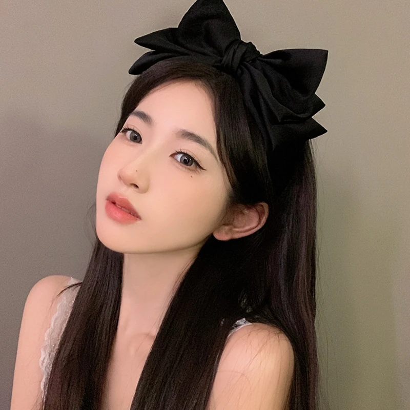 黑色蝴蝶结头箍女高级感洗脸发带复古质感百搭简约发箍发夹发饰X