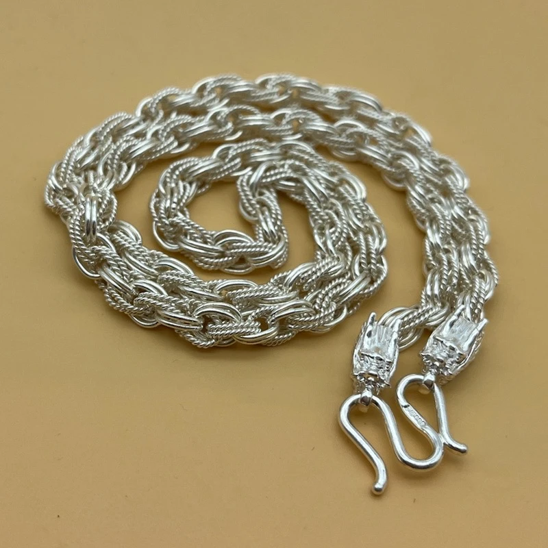 项链新款999足银项链男士龙头时尚霸气链子足银纯银银锭