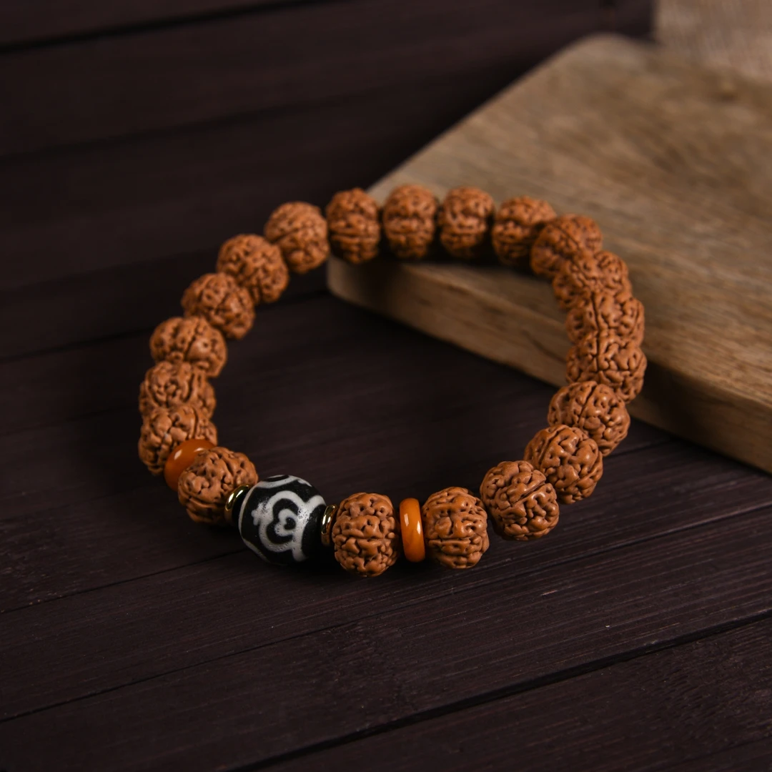 原桩五瓣梅花金刚菩提手串搭配蜜蜡玛瑙珠文玩好物（金刚有裂正常）