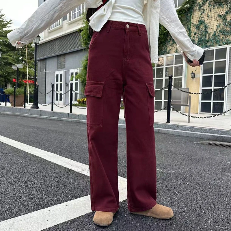 2024秋冬新款韩版百搭显瘦复古宽松休闲直筒女牛仔工装裤