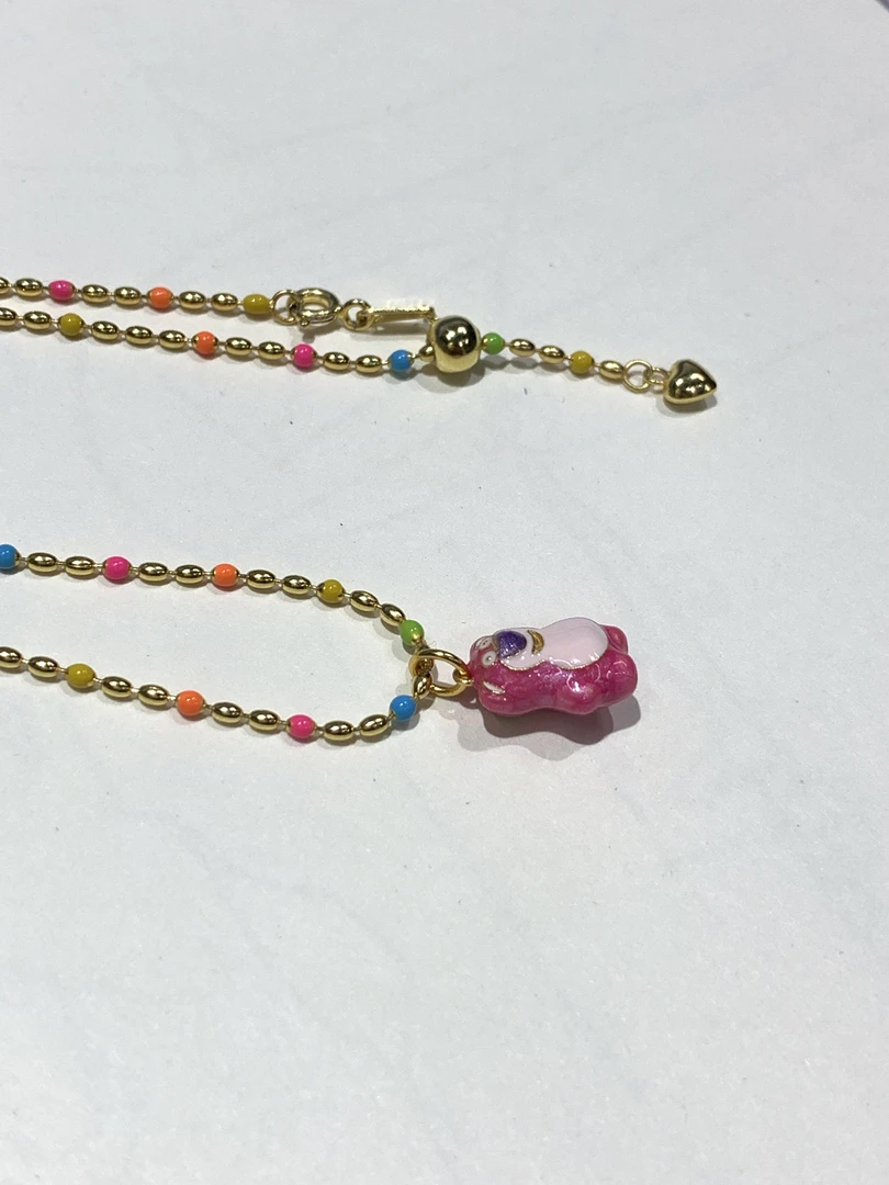 链子925银珐琅 925银小熊项链可调节长度