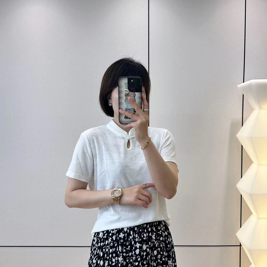 【年末大促】8907新中式盘扣提花针织高级感柔软短袖上衣