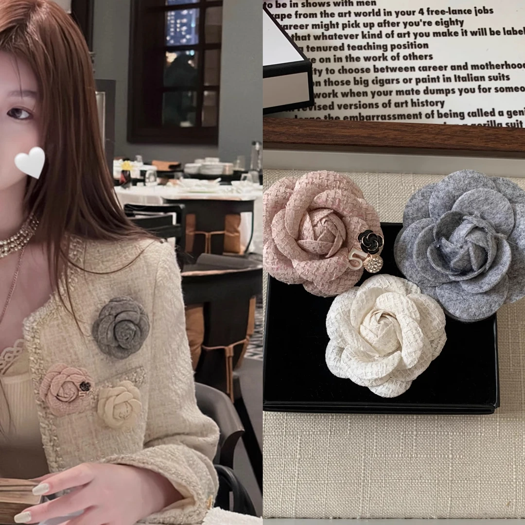 铜布艺胸针 富家千金~法式小香风山茶花胸针配饰时髦胸花高档别针