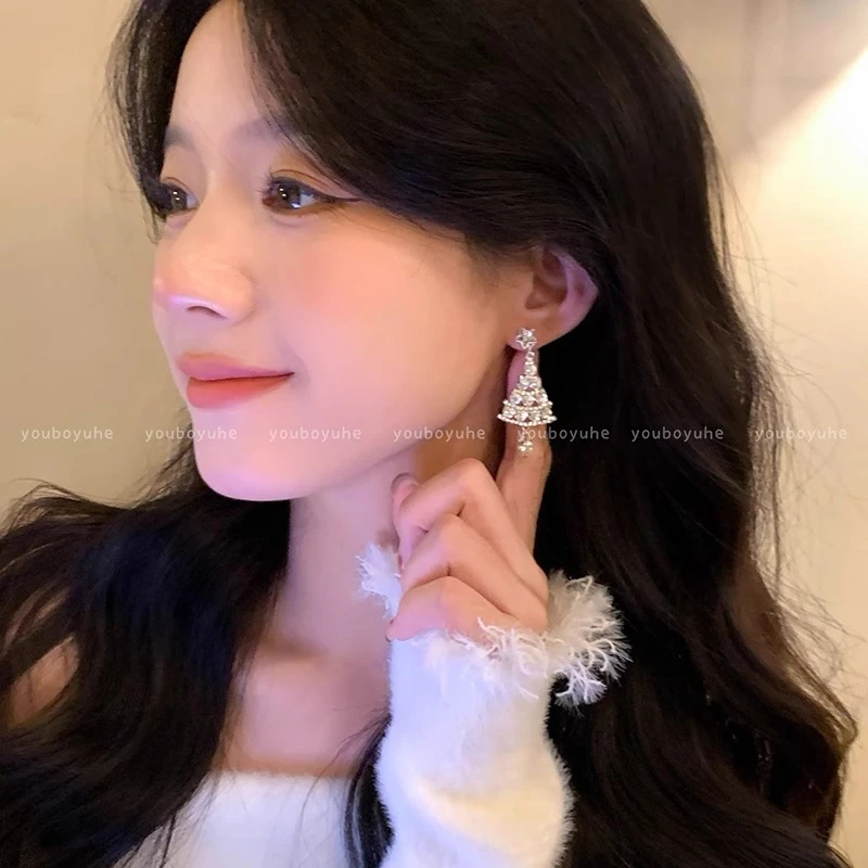铜合金耳饰 氛围拉满~圣诞树耳环女秋冬精致高级感耳钉气质耳饰潮