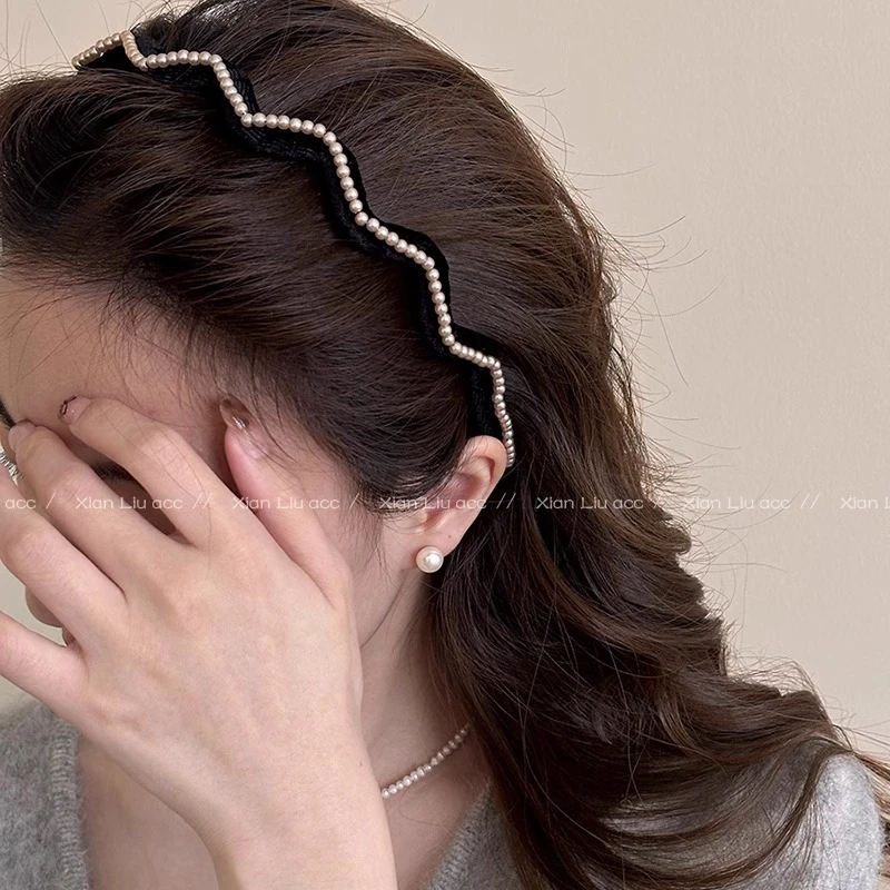 珠珠波浪植绒发箍女2024新款高级感时尚洋气发箍压发洗脸发卡头饰