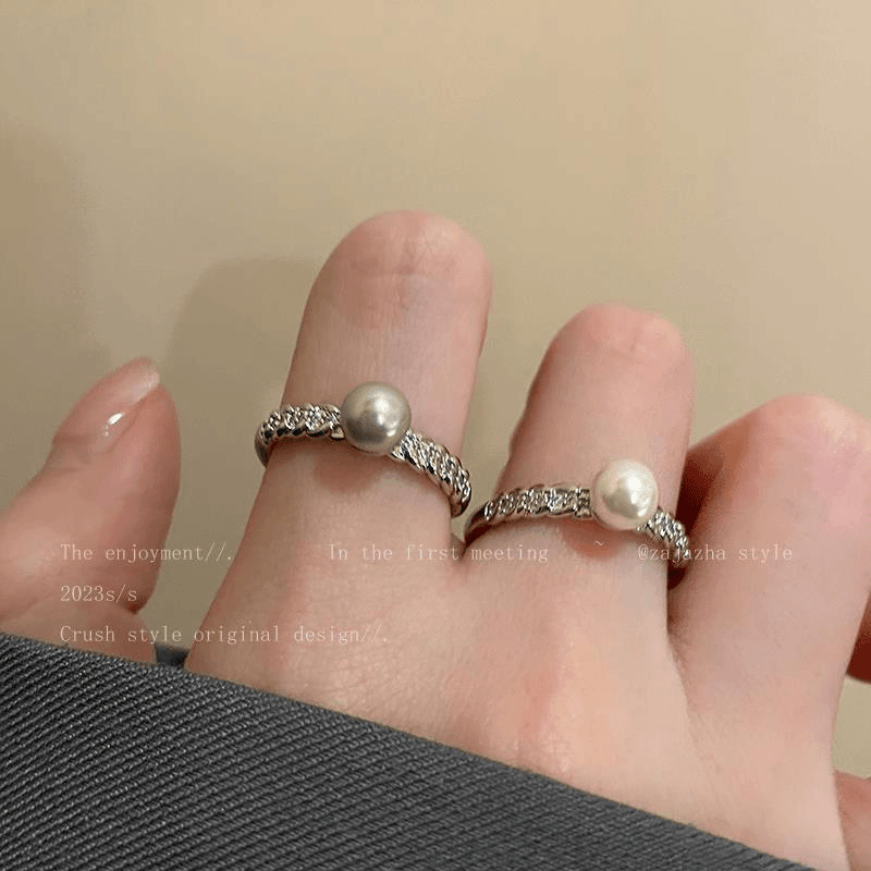 铜合金戒指 温柔仿珍珠戒指女冷淡风食指戒轻奢高级感情侣指环潮