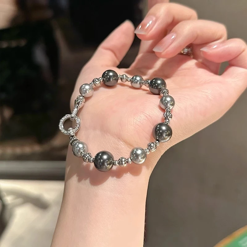 铜合金手链 大溪地色混彩仿珍珠手链女ins轻奢高级感洋气手串手饰