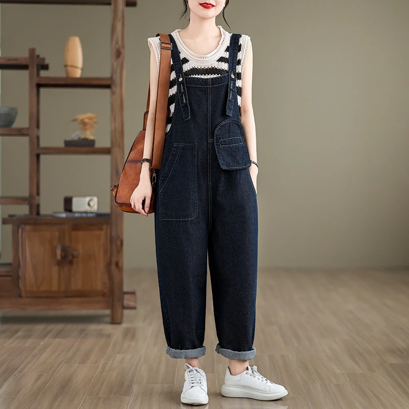 夏季新款2025胖妹妹吊带休闲百搭大码高腰宽松牛仔背带裤长裤女