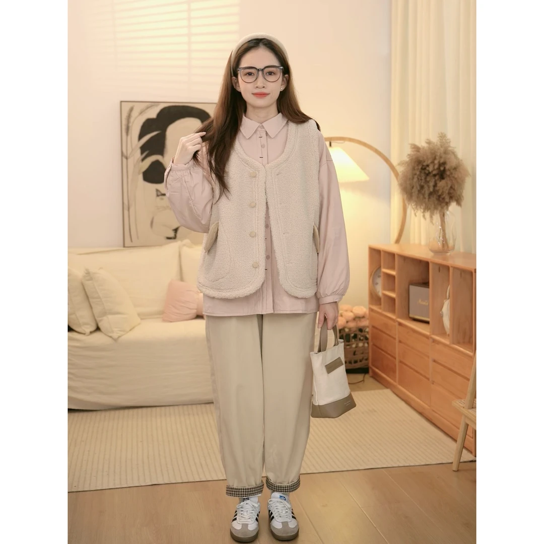 西兰花 | 卷边千鸟格 秋冬保暖加绒休闲裤宽松遮肉气球裤松紧直腿