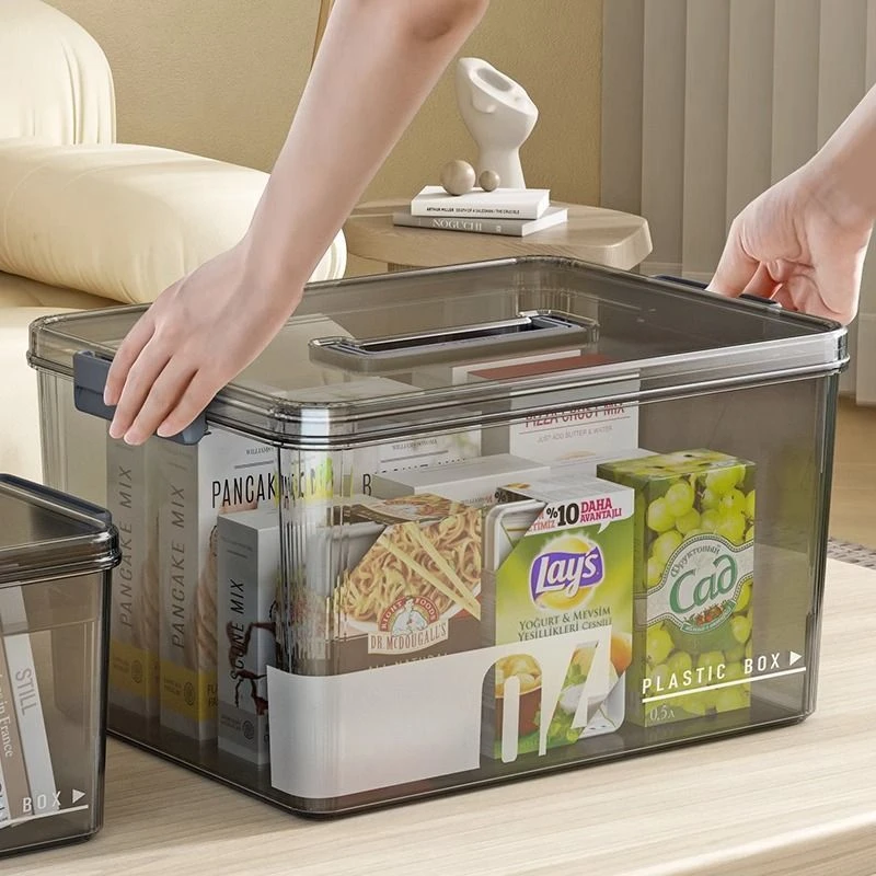 手提透明收纳箱家用玩具书本塑料加厚整理箱零食桌面收纳盒储物箱