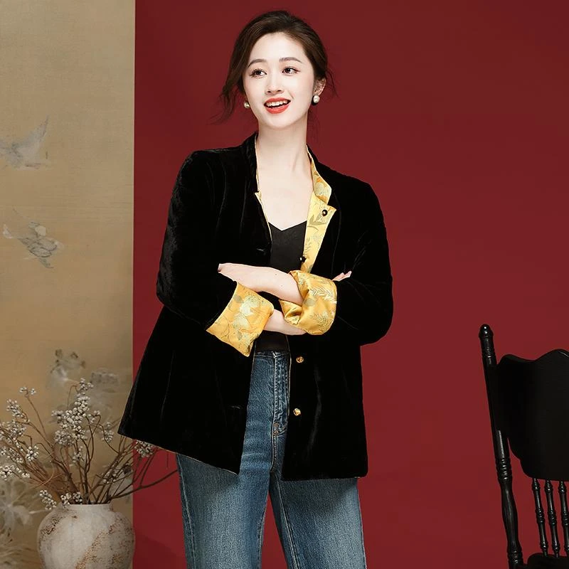 新中式夹棉外套秋冬新款女复古中国风两面穿改良款24365