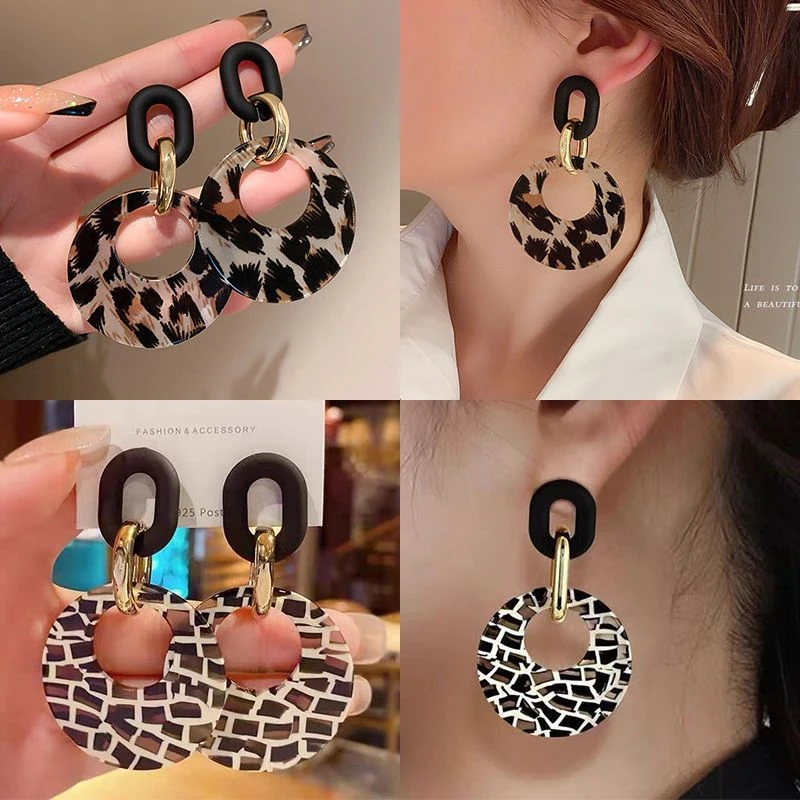 合金耳饰 新款夸张豹纹几何圆圈耳环2024年新款气质高级大气耳饰