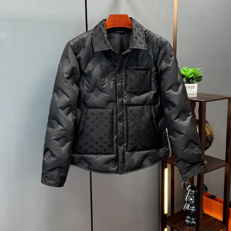 2024欧货高端衬衫领羽绒服男冬季新款轻奢潮牌时尚休闲白鸭绒外套