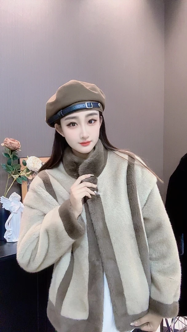 2024新款帕斯条撞色毛毛短款外套休闲设计师款36302