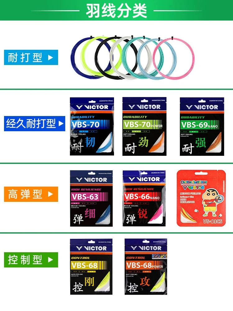 victor胜利羽毛球线拉线耐打高弹力线VBS70/66N/69/68P/63线