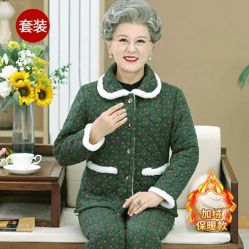 7114冬季新款中老年妈妈装睡衣加绒加厚奶奶装冬装两件套（4号仓）