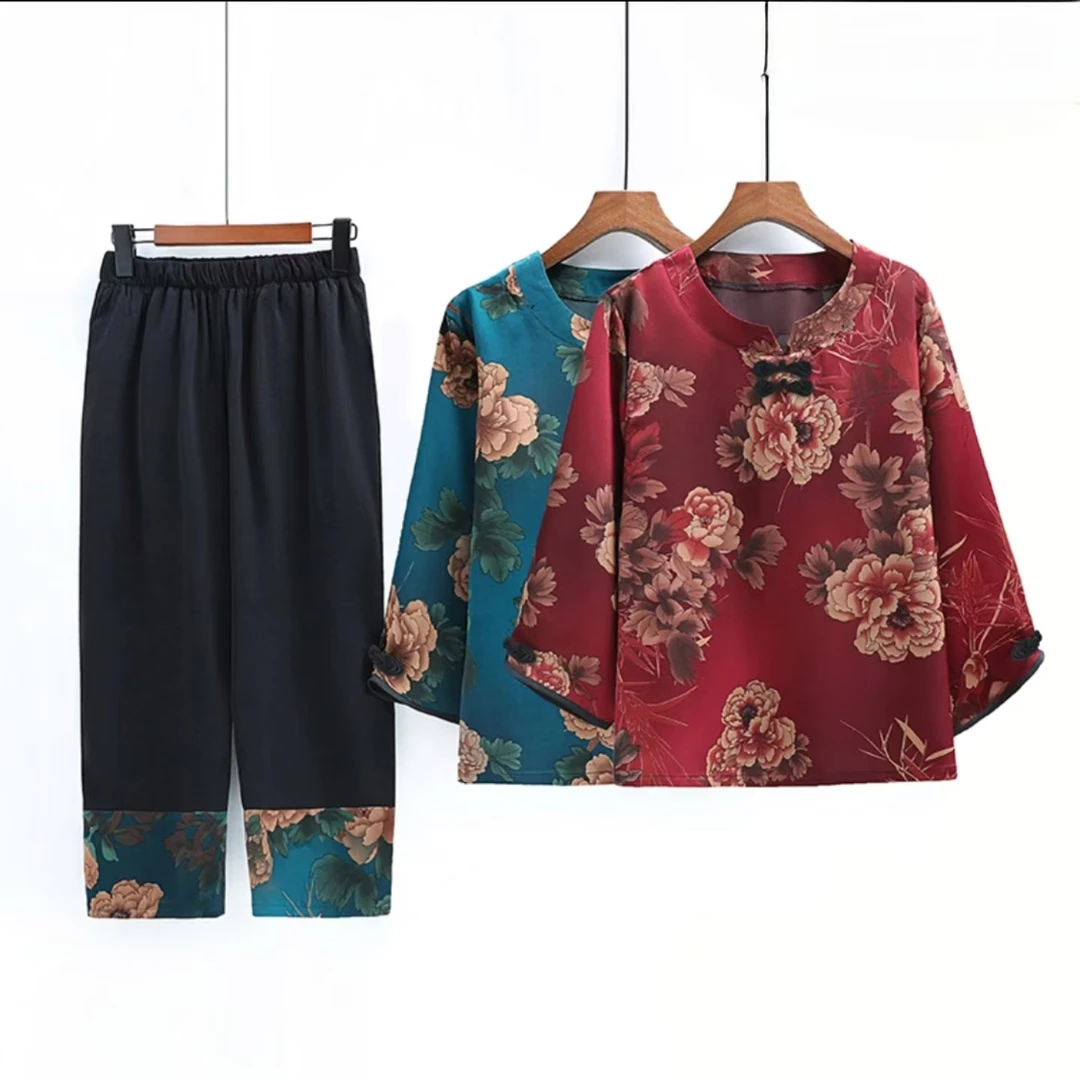 4293国风气质上衣女中老年夏季妈妈短袖新款衣服套装第一直播间