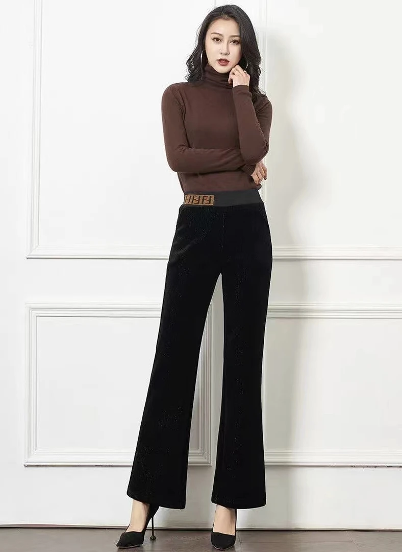 【李生严选】2824韩版春装新款女宽松条绒高腰加绒阔腿休闲裤（三号）