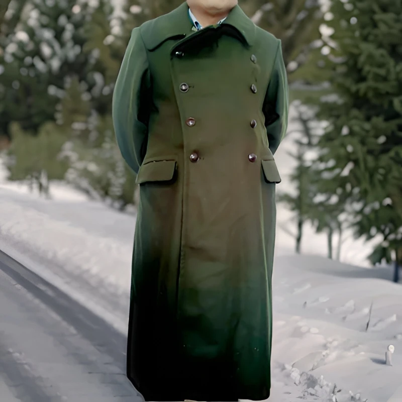 老式六伍羊毛呢大衣绿色长款加厚呢子风衣正品干款胶木扣呢子大衣