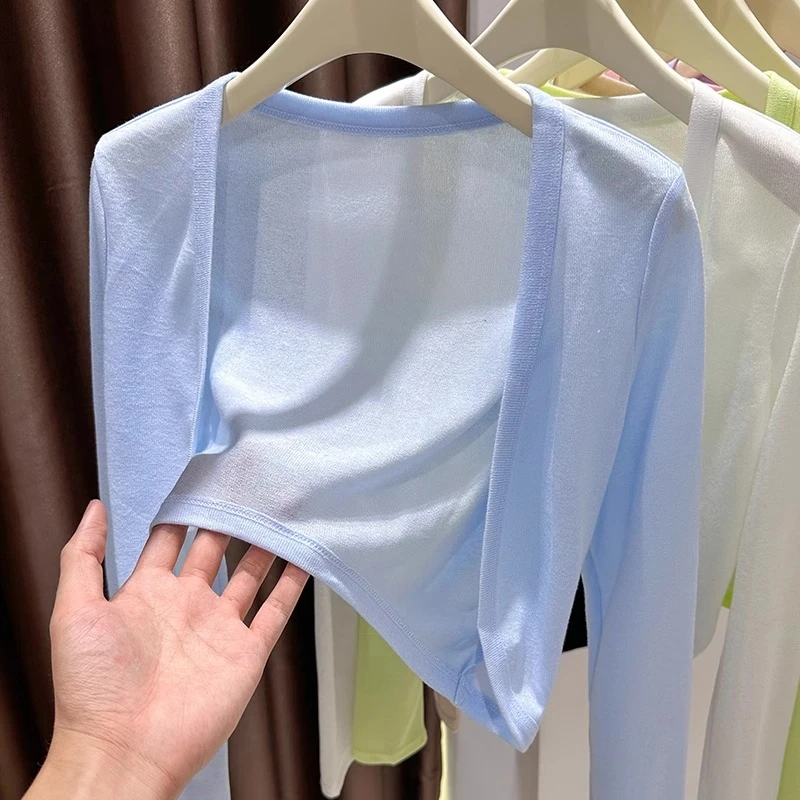 浅蓝色开衫女夏季薄款吊带裙外搭披肩冰丝防晒罩衫短款坎肩上衣