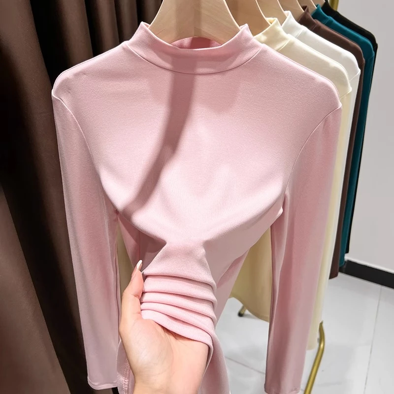 软糯小立领打底衫女春季T恤内搭修身莫代尔半高领保暖上衣中领