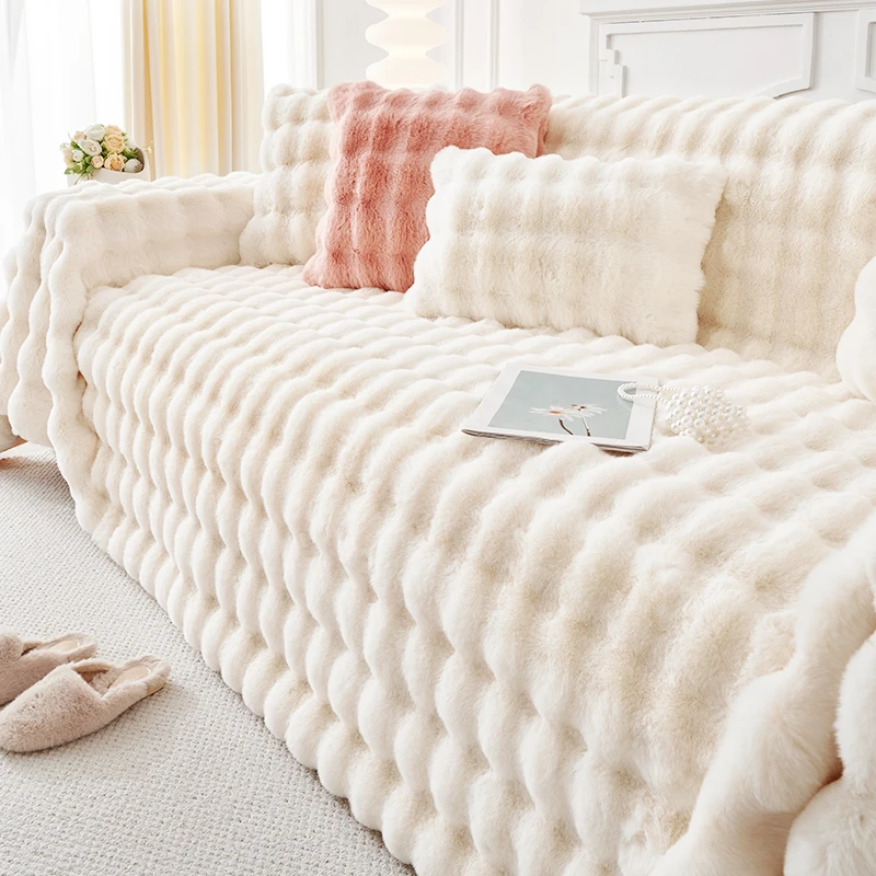 超柔软毛绒沙发盖巾冬季坐垫防滑简约现代全包沙发套罩沙发毯子