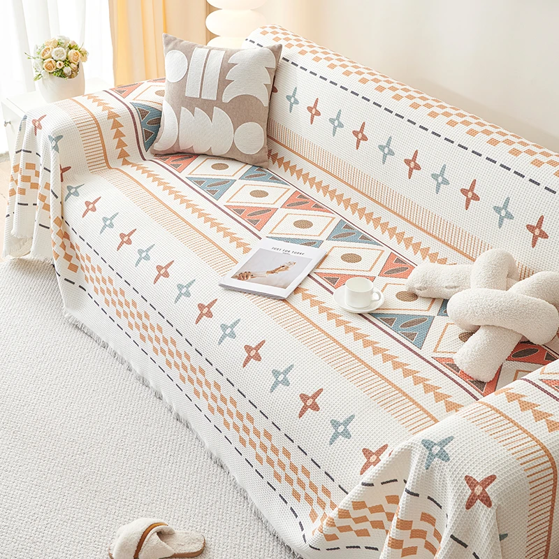 华夫格北欧ins风沙发巾盖布沙发套罩全包万能盖毯四季通用沙发垫