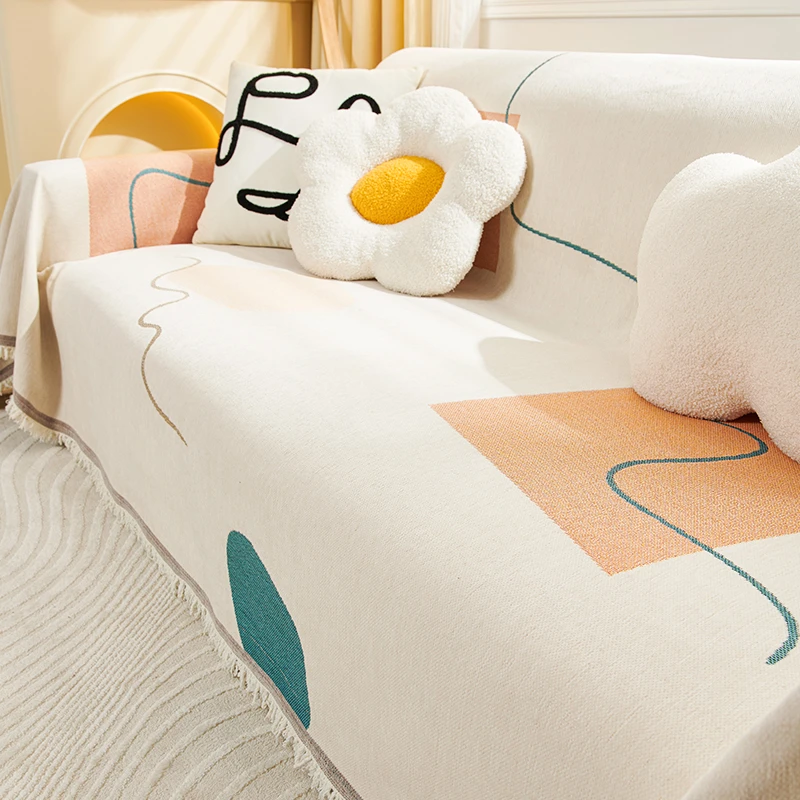 ins奶油风加厚防猫抓雪尼尔沙发巾全盖2024新款沙发垫秋冬款盖毯