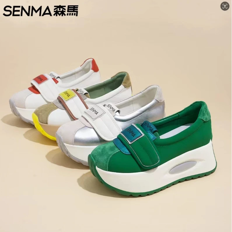 森马德训鞋女魔术贴2025新款夏款爆款透气百搭厚底增高运动休闲鞋
