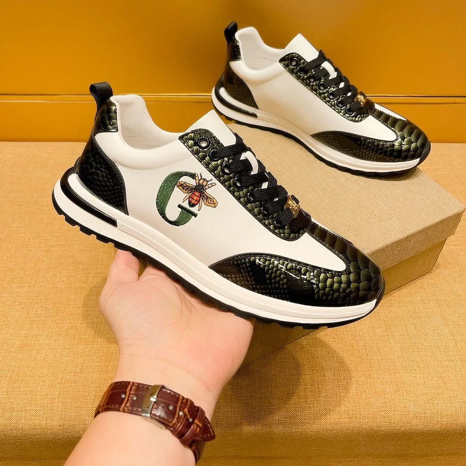 轻奢潮流小蜜蜂男鞋时尚百搭厚底老爹鞋男士软底运动休闲鞋潮男