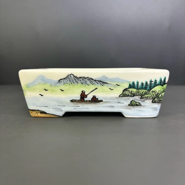 景明盆艺 手绘花盆 长方马槽盆 简约小型釉盆 高档景德镇