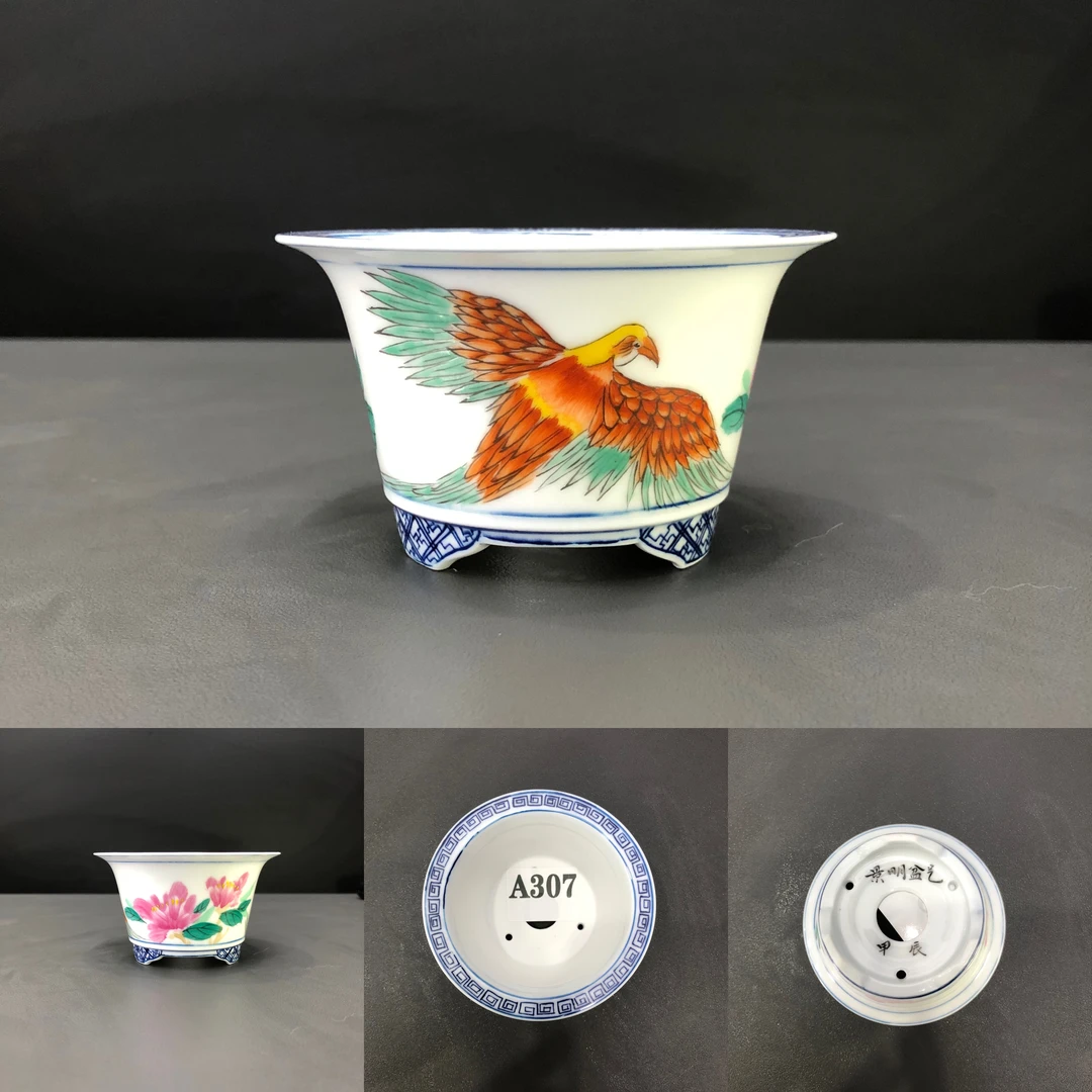 景明盆艺三足虫鸟圆盆手绘花盆星宇盆中国宜兴紫砂盆简约高档花盆