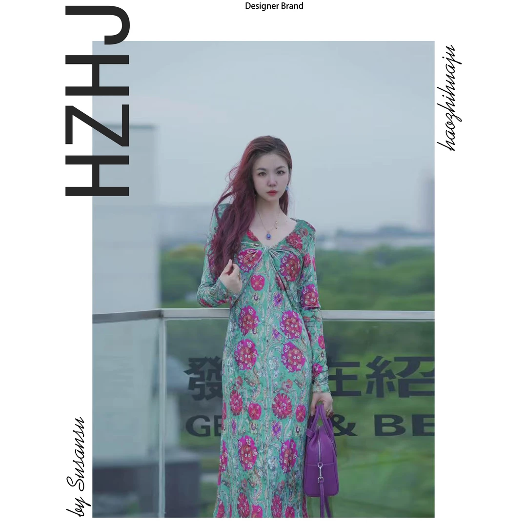 HZHJ新款设计师款青鸢夏季气质连衣裙显白显瘦小众轻奢洋气832