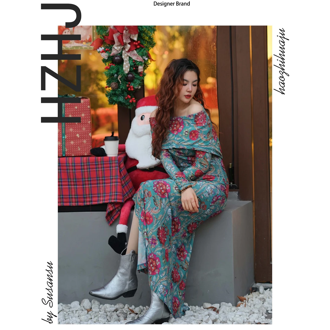 HZHJ新款设计师款青鸢连衣裙（戴帽款）显瘦小众轻奢洋气新672