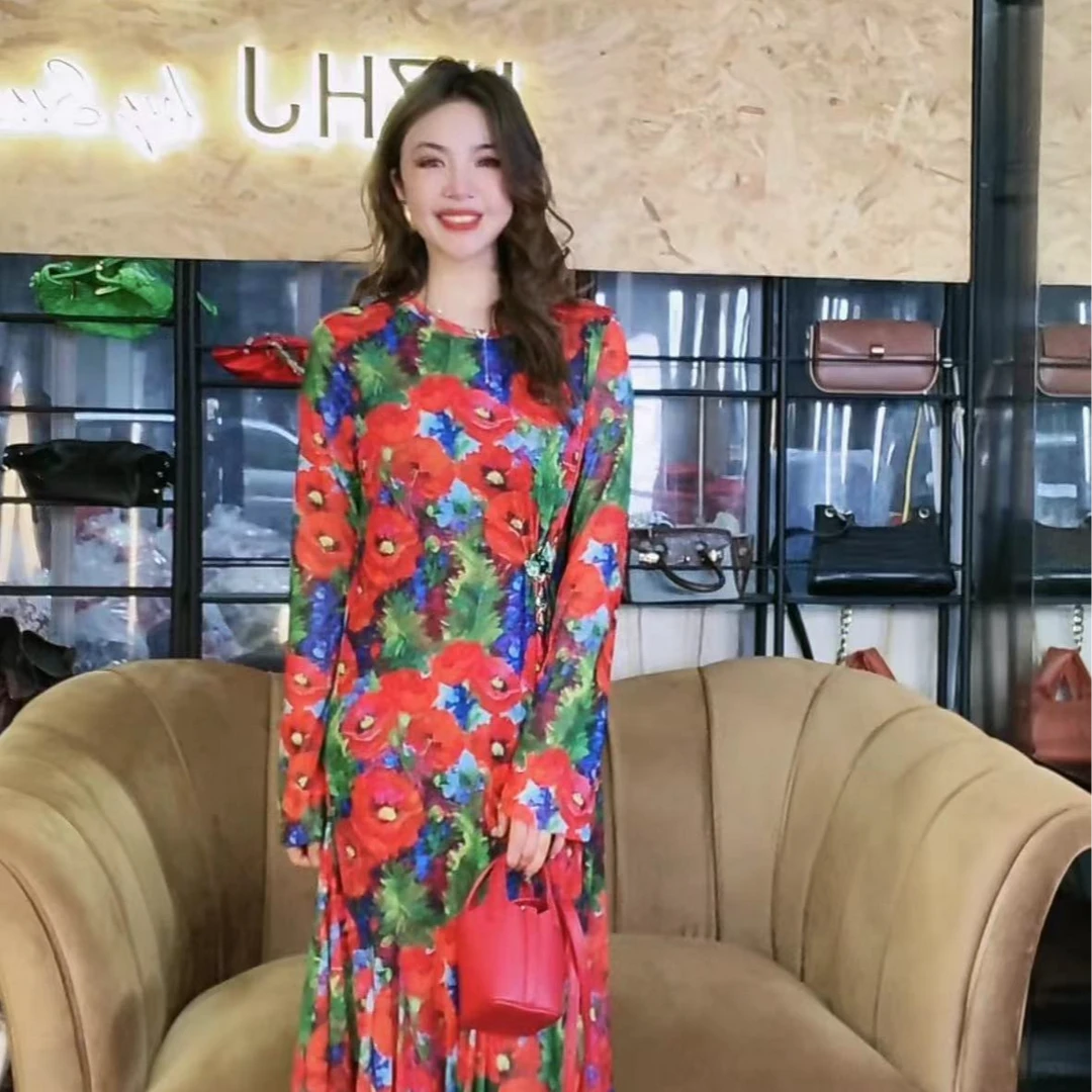 HZHJ新款原创设计师款 森林花阔版拼接鱼尾裙 白显瘦高端008碎花